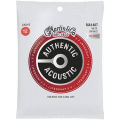 Martin MA140T Authentic Acoustic Lifespan 2.0 Treated 80/20 Bronze Guitar Strings - .012-.054 Light