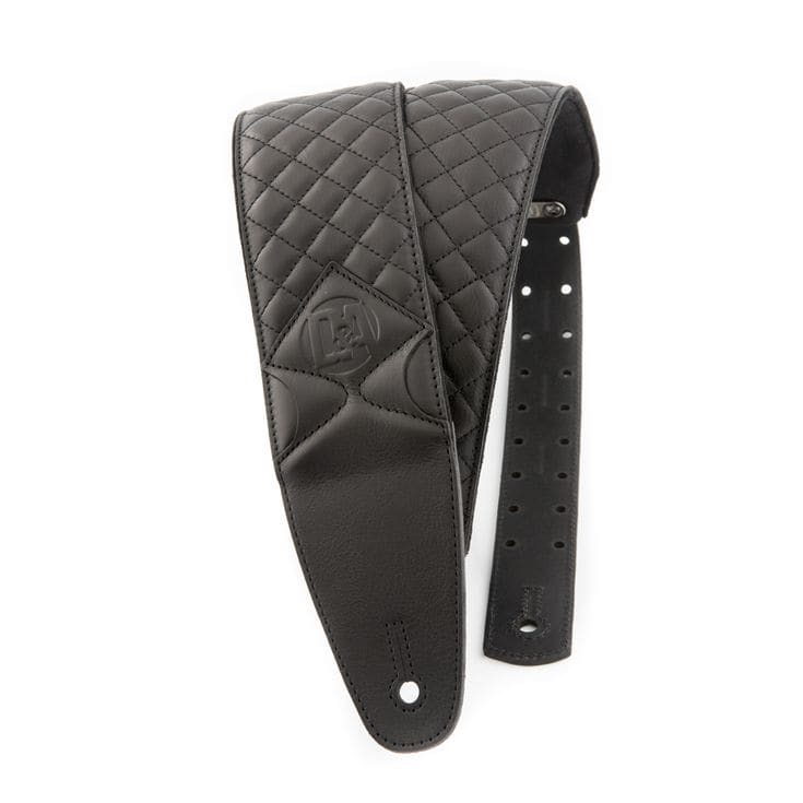 D&A Pro- Quilted Leather Guitar & Bass Strap Erebus Black w/White Stitching (VEBWS-0100)
